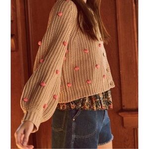 THE GREAT Bobble Sophomore Cardigan Sweater Tan/Pink NWOT 1/S